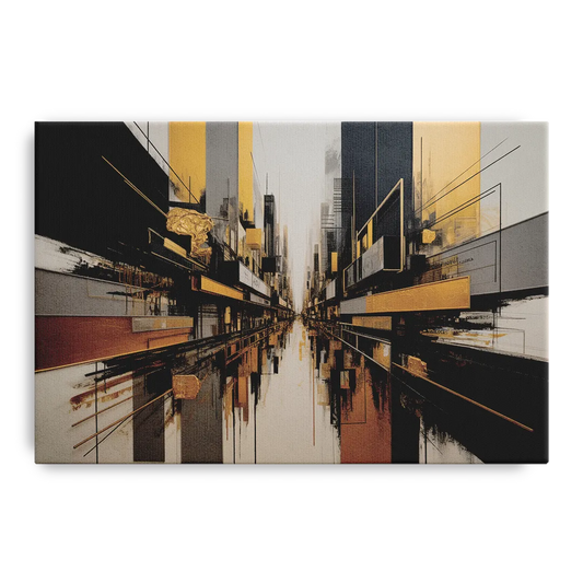 Urban Elegance in Black and Gold Abstract - Canvas Wall Art