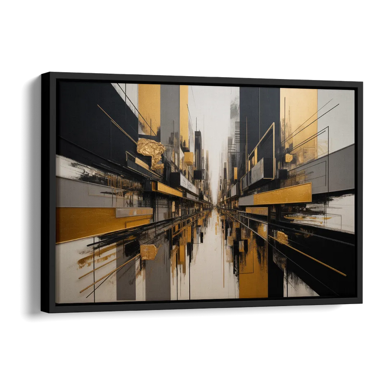 Urban Elegance in Black and Gold Abstract Side - Black Canvas Wall Art