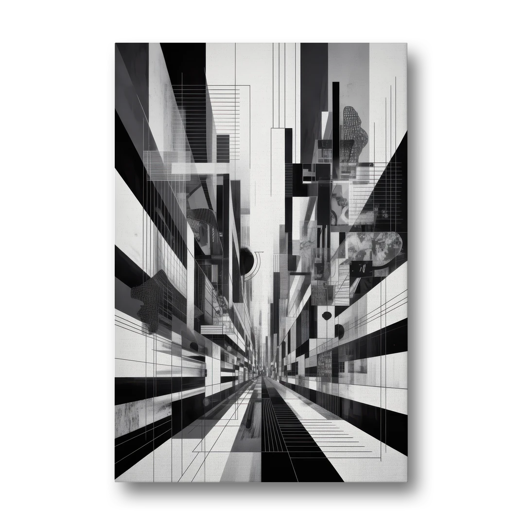 Urban Energy Black and White Abstract - Canvas Wall Art - Front