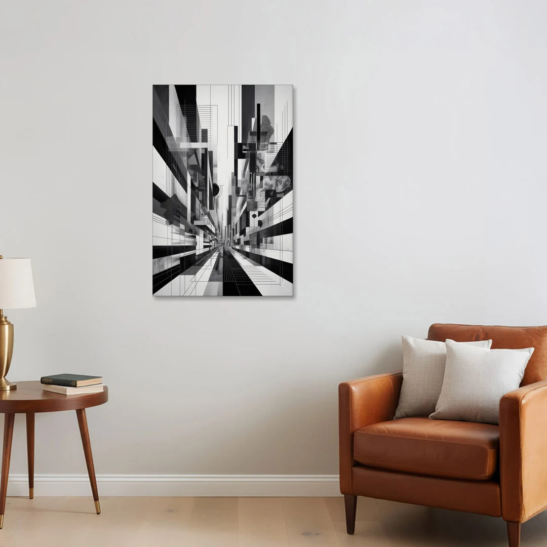 Urban Energy Black and White Abstract - Canvas Wall Art - Sofa - 24x36