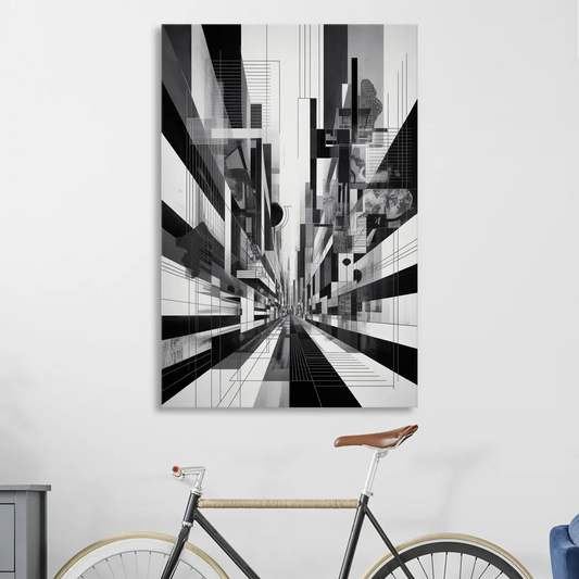 Urban Energy Black and White Abstract Living Room - Canvas Wall Art