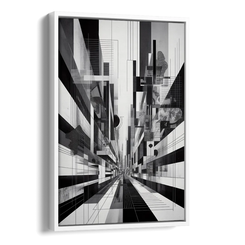Urban Energy Black and White Abstract Side - White Canvas Wall Art