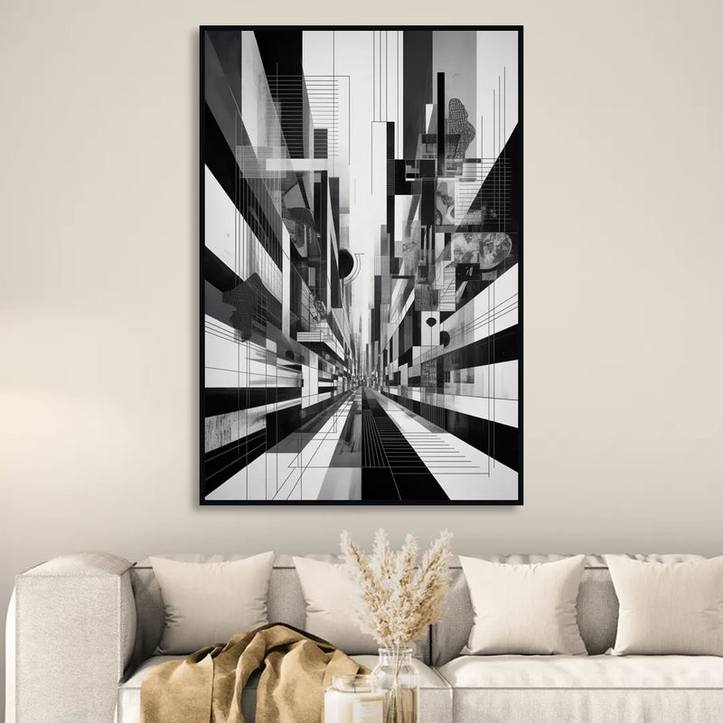 Urban Energy Black and White Abstract Sitting Room - Black Canvas Wall Art