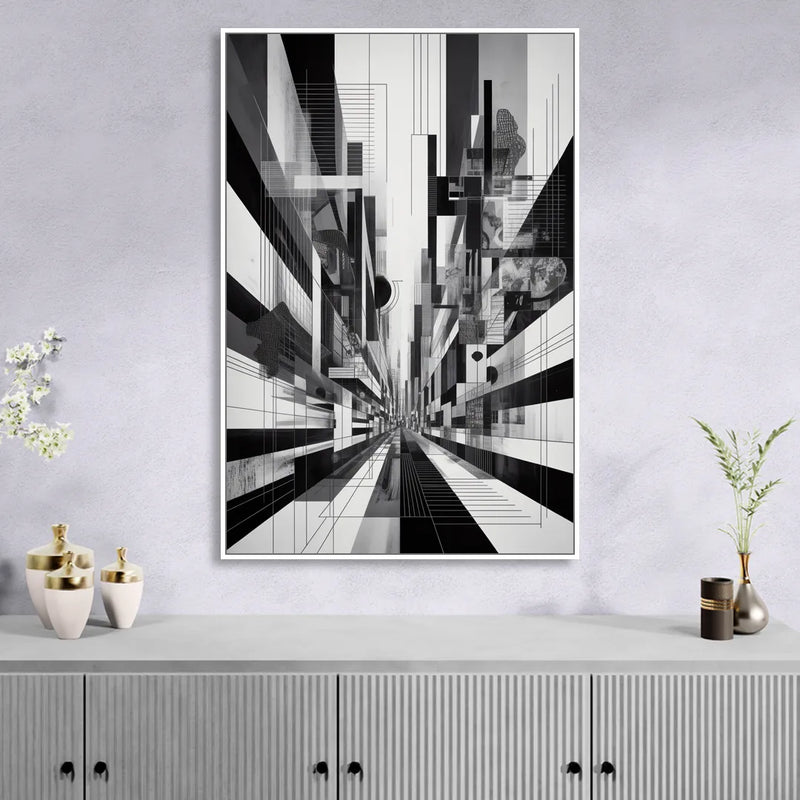 Urban Energy Black and White Abstract Sitting Room - White Canvas Wall Art