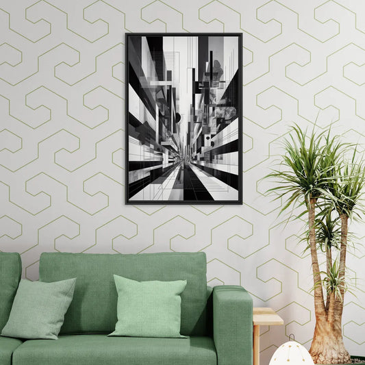 Urban Energy Black and White Abstract - Living Room Black Frame Canvas