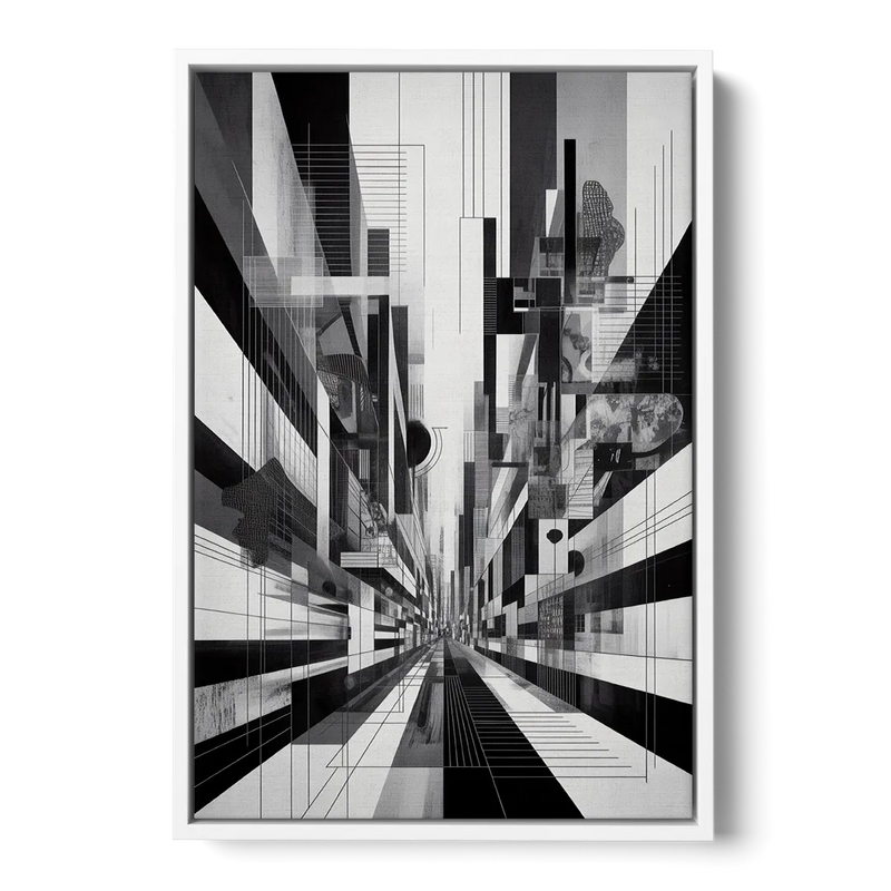 Urban Energy Black and White Abstract Front - White Canvas Wall Art