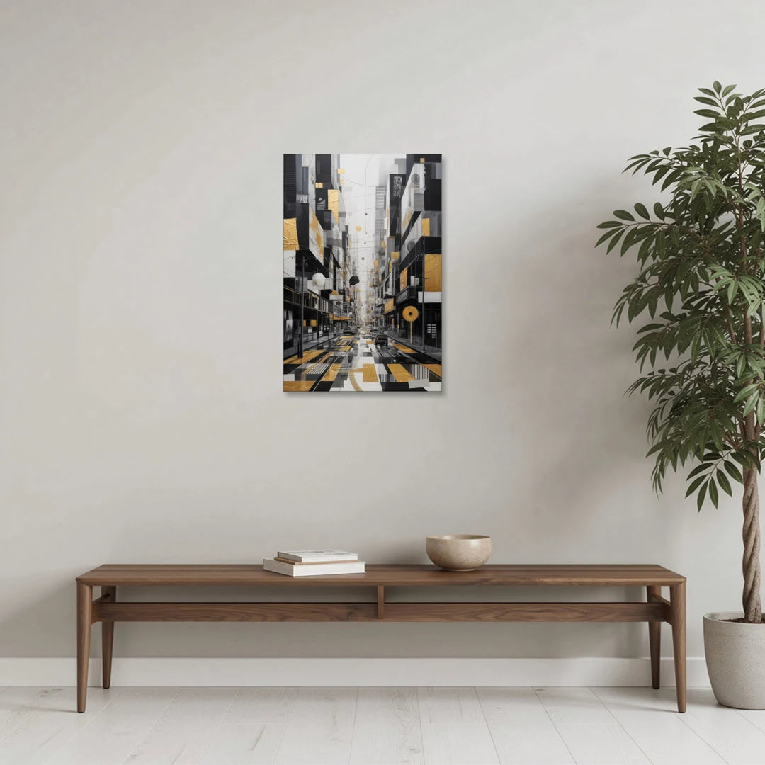 Urban Fragmented Elegance Black White and Gold Abstract - Canvas Wall Art - Coffee Table - 20x30