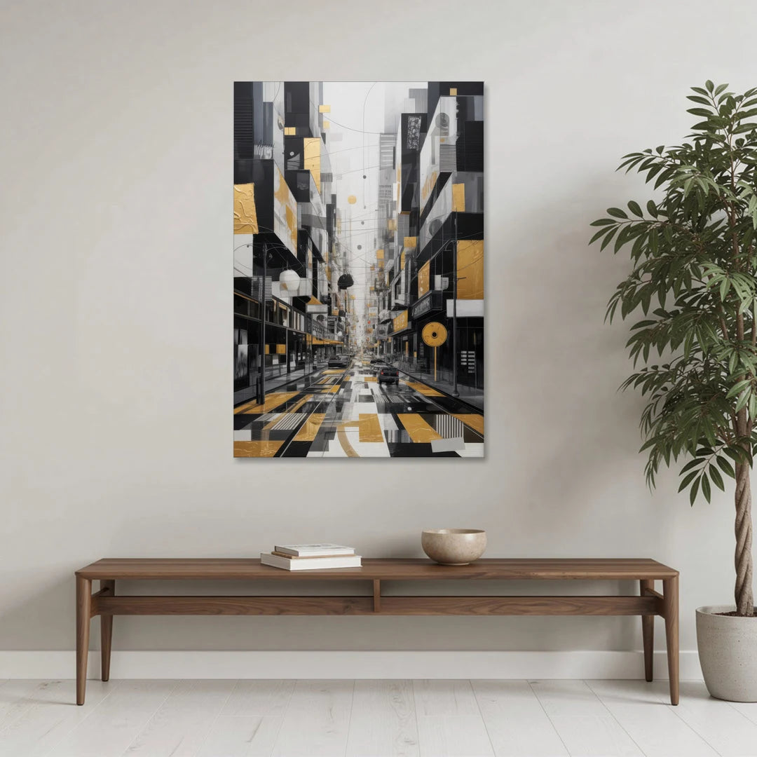 Urban Fragmented Elegance Black White and Gold Abstract - Canvas Wall Art - Coffee Table - 32x48