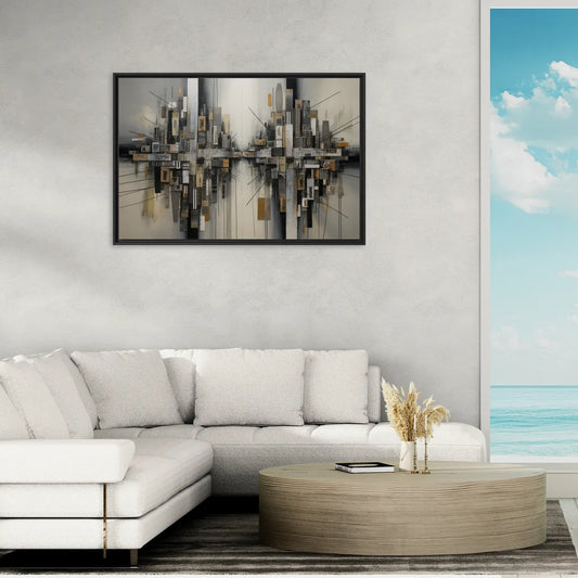 Urban Layers Grey Abstract - Living Room Black Frame Canvas
