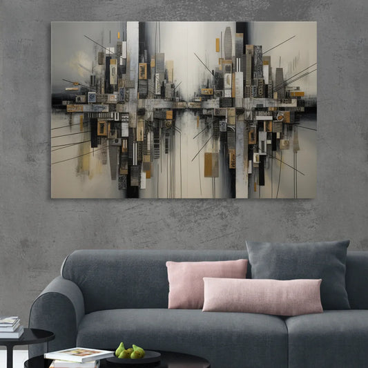Urban Layers Grey Abstract Living Room - Canvas Wall Art