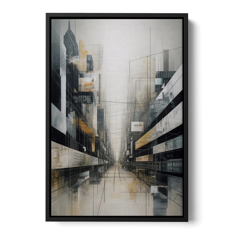 Urban Sophistication Grey and White Abstract Front - Black Canvas Wall Art