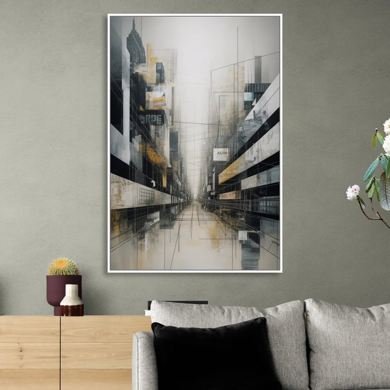 Urban Sophistication Grey and White Abstract Living Room - White Canvas Wall Art