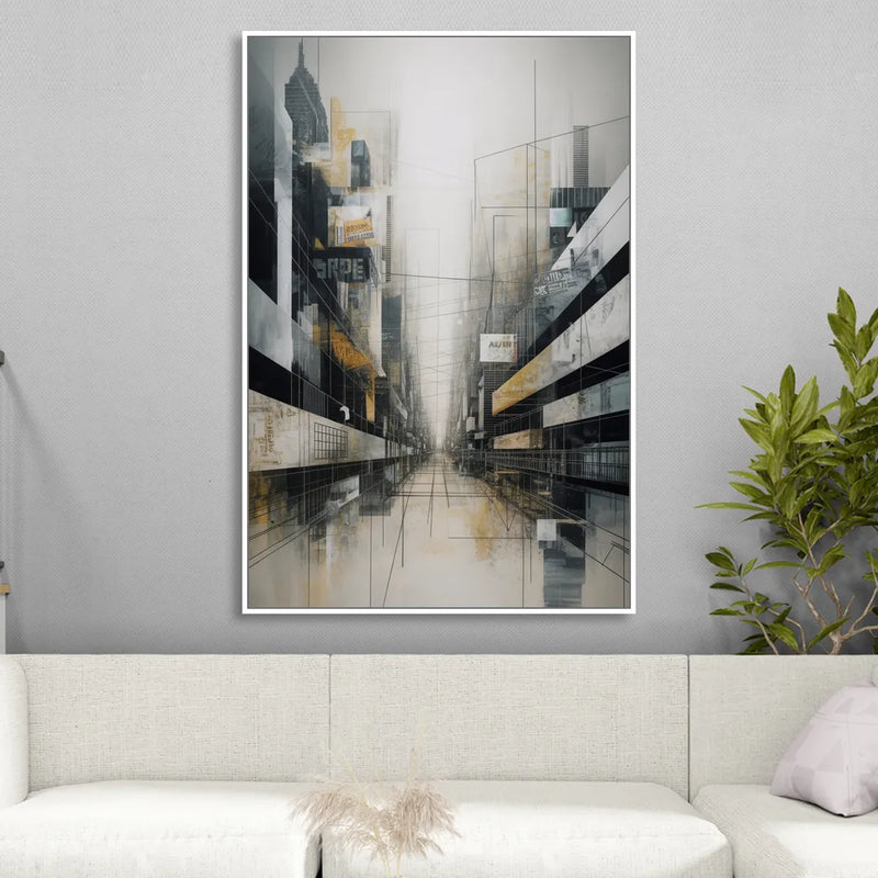 Urban Sophistication Grey and White Abstract Sitting Room - White Canvas Wall Art