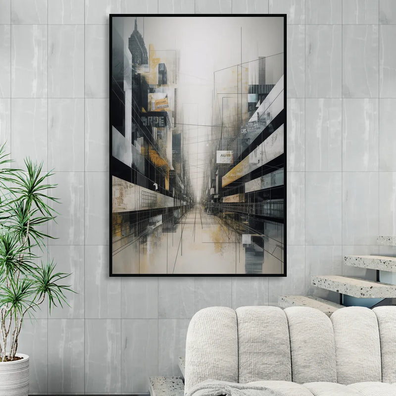 Urban Sophistication Grey and White Abstract Sitting Room - Black Canvas Wall Art
