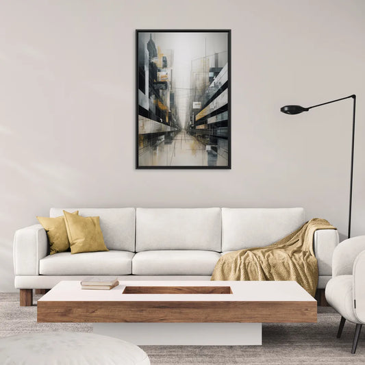 Urban Sophistication Grey and White Abstract - Living Room Black Frame Canvas