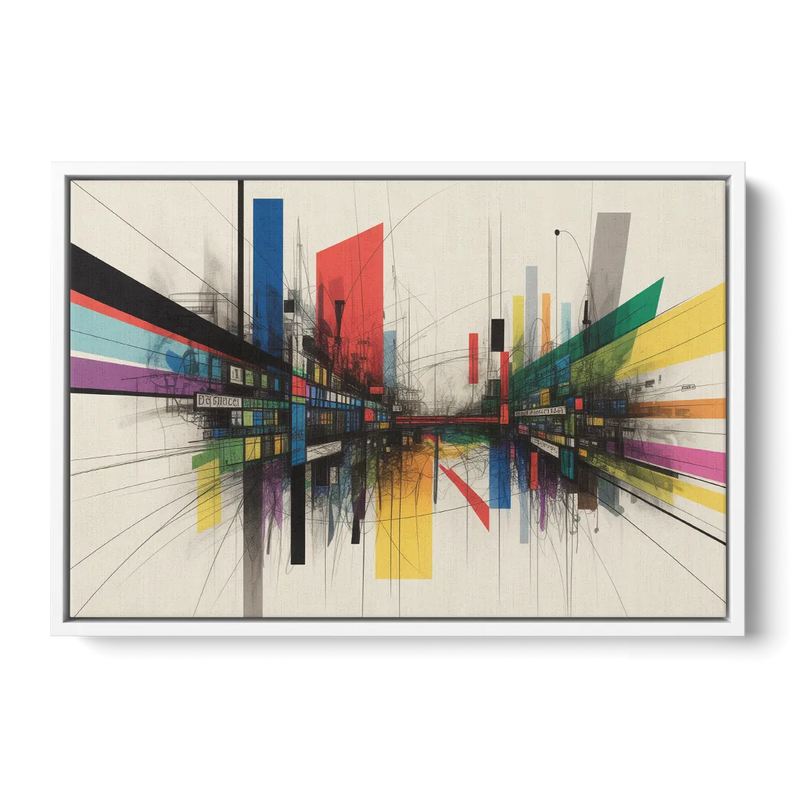 Urban Symphony Colorful Abstract Front - White Canvas Wall Art
