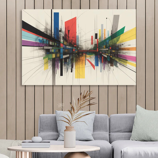 Urban Symphony Colorful Abstract Living Room - Canvas Wall Art