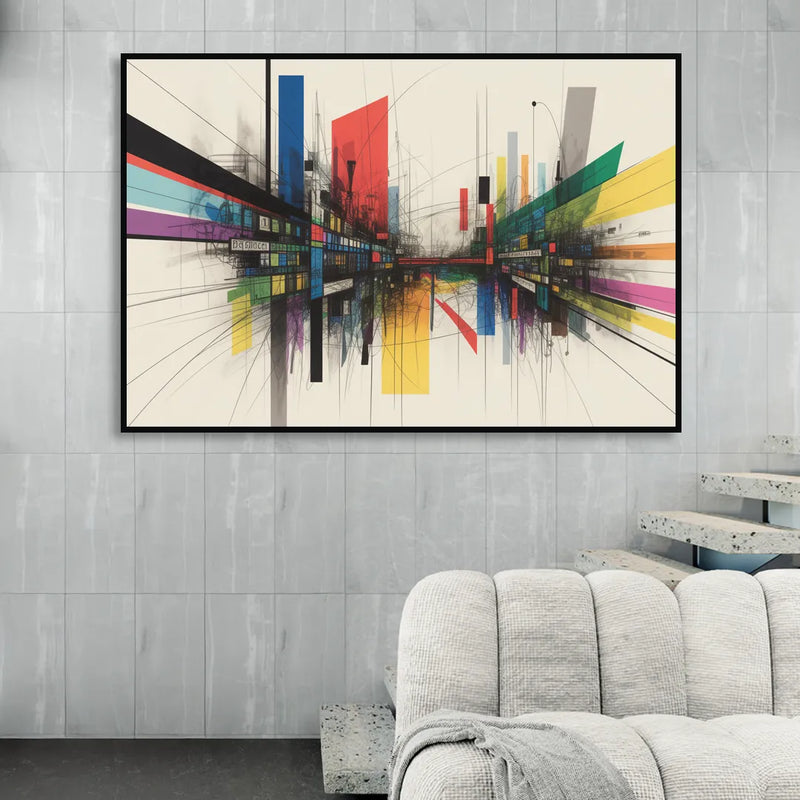 Urban Symphony Colorful Abstract Living Room - Black Canvas Wall Art