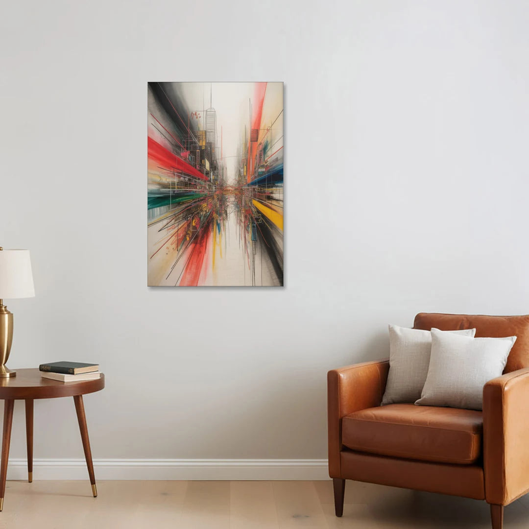Urban Symphony Red Abstract - Canvas Wall Art - Sofa - 24x36