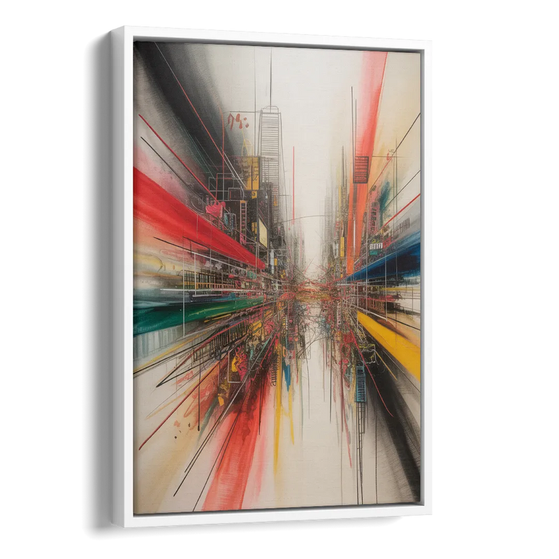 Urban Symphony Red Abstract Side - White Canvas Wall Art