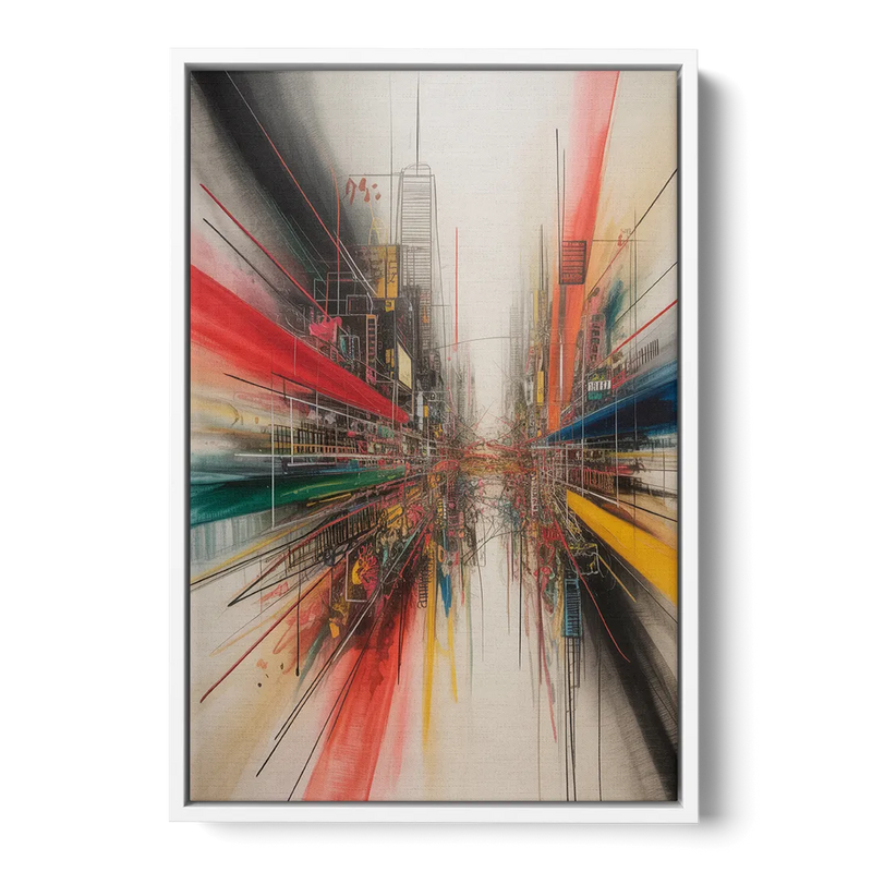 Urban Symphony Red Abstract Front - White Canvas Wall Art