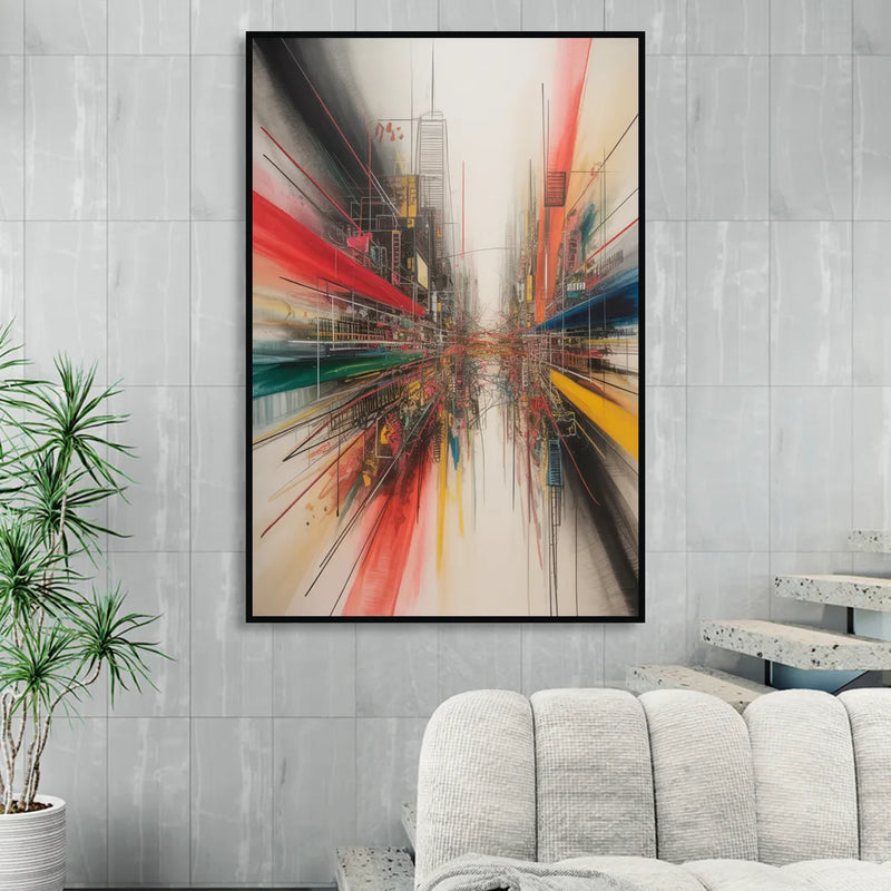 Urban Symphony Red Abstract Living Room - Black Canvas Wall Art