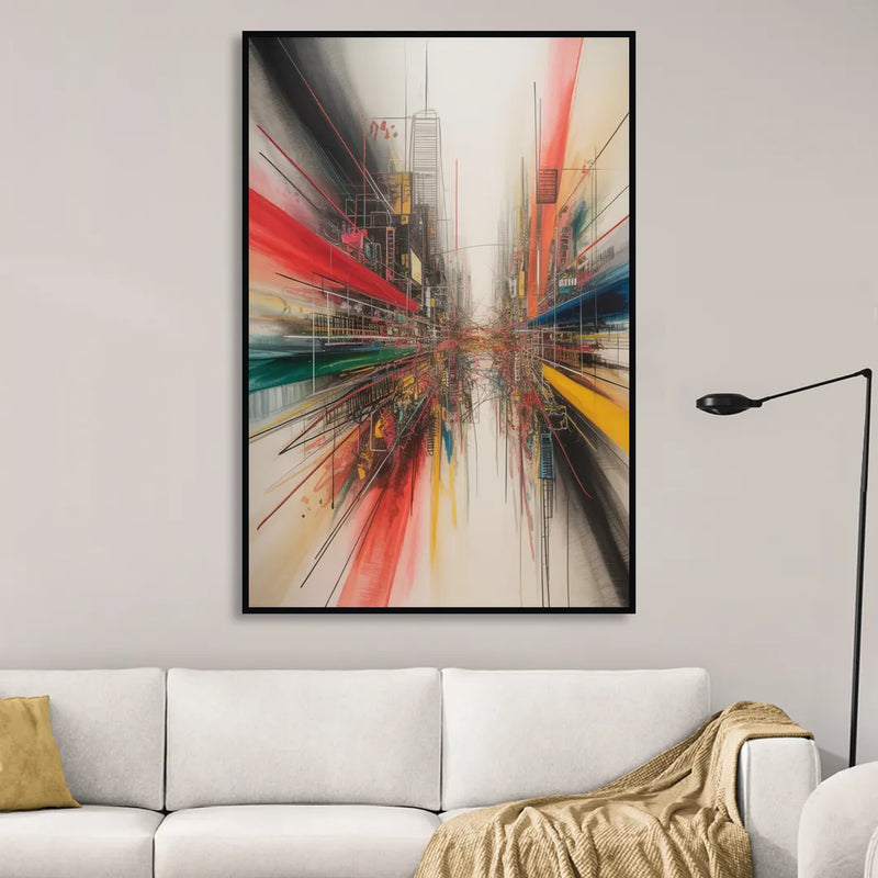 Urban Symphony Red Abstract Sitting Room - Black Canvas Wall Art