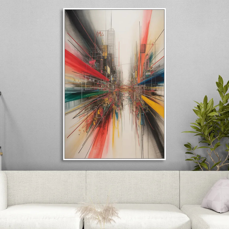 Urban Symphony Red Abstract Living Room - White Canvas Wall Art