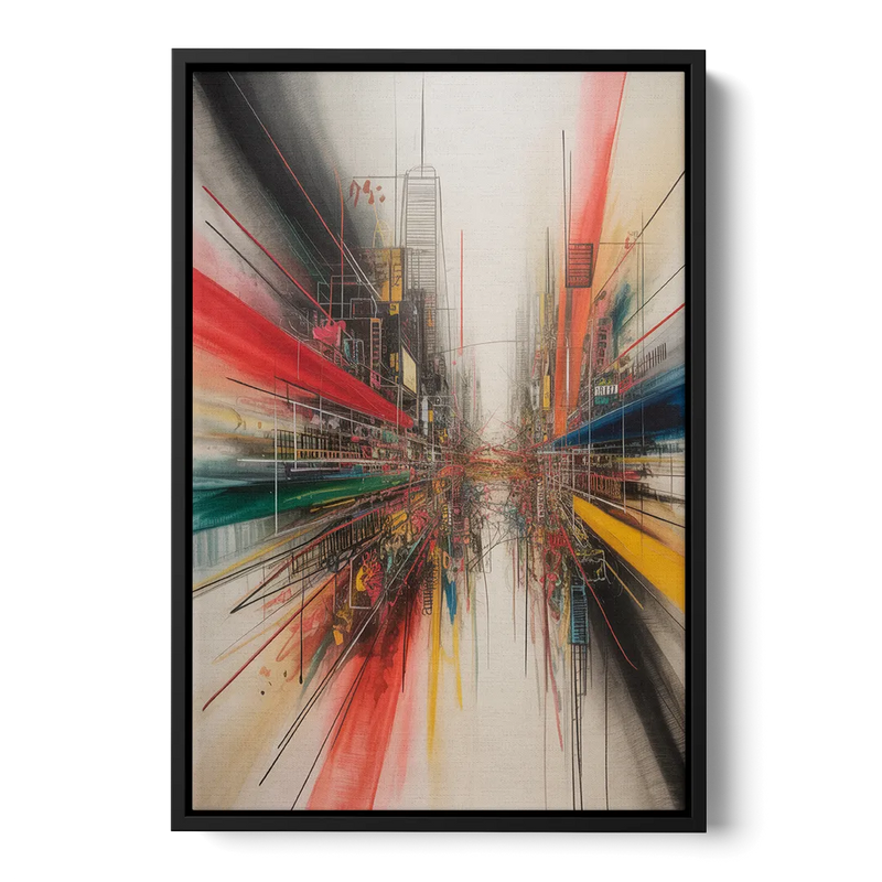 Urban Symphony Red Abstract Front - Black Canvas Wall Art