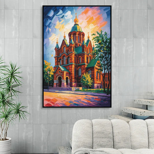 Uspenski Cathedral Charm Living Room - Black Canvas Wall Art