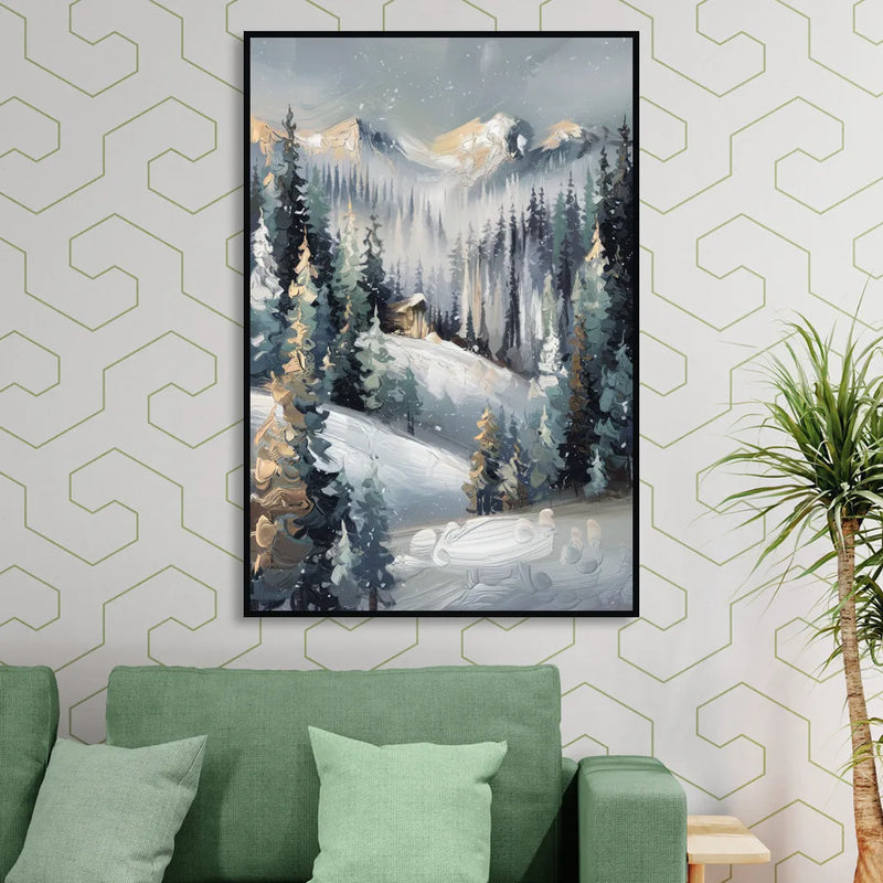 Vail Winter Wonderland Living Room - Black Canvas Wall Art