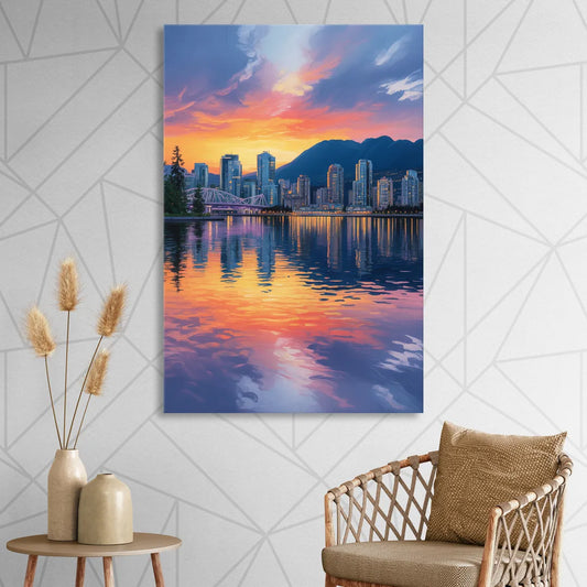Vancouver Downtown Reflection Living Room - Canvas Wall Art