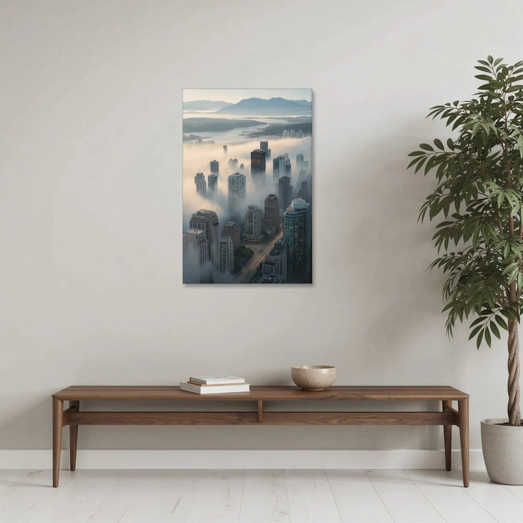 Vancouver Foggy Skyline - Canvas Wall Art - Coffee Table - 24x36
