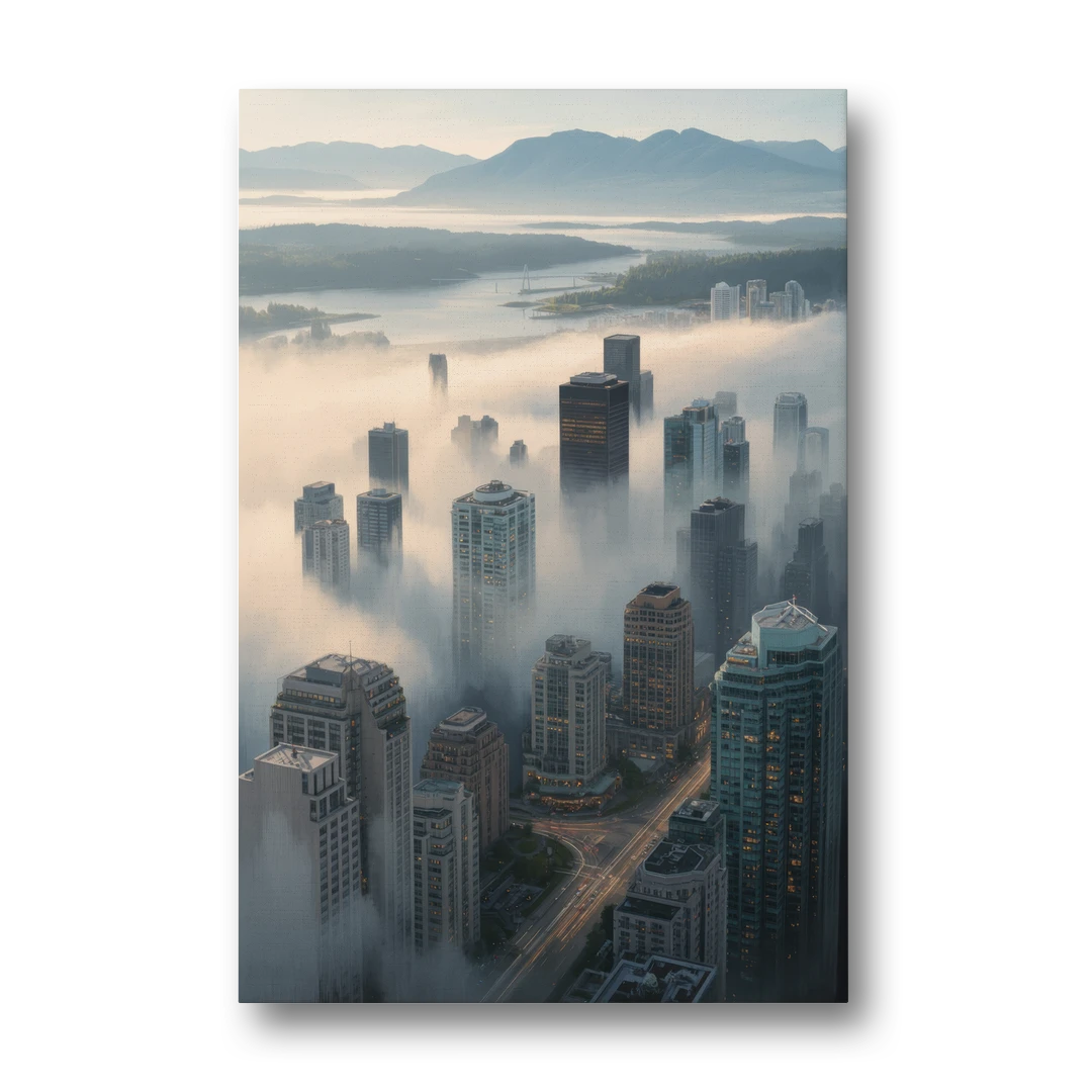 Vancouver Foggy Skyline - Canvas Wall Art - Front
