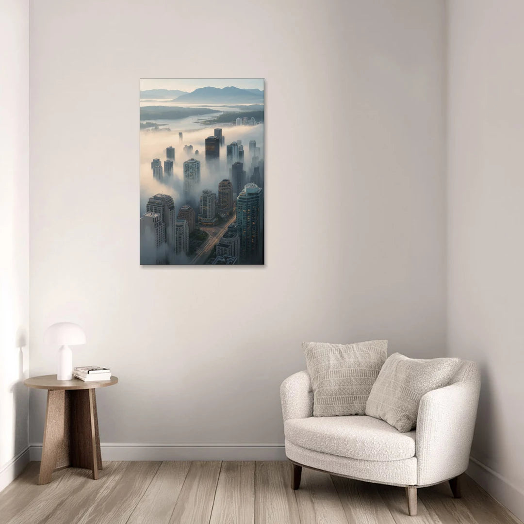 Vancouver Foggy Skyline - Canvas Wall Art - Sofa - 24x36