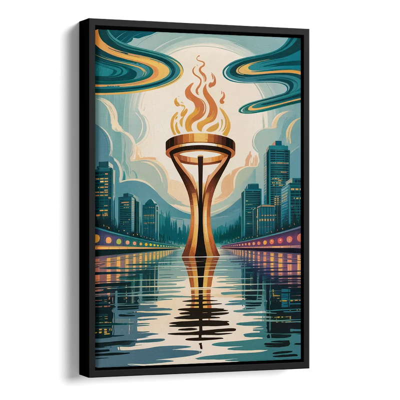 Vancouver Olympic Cauldron Side - Black Canvas Wall Art