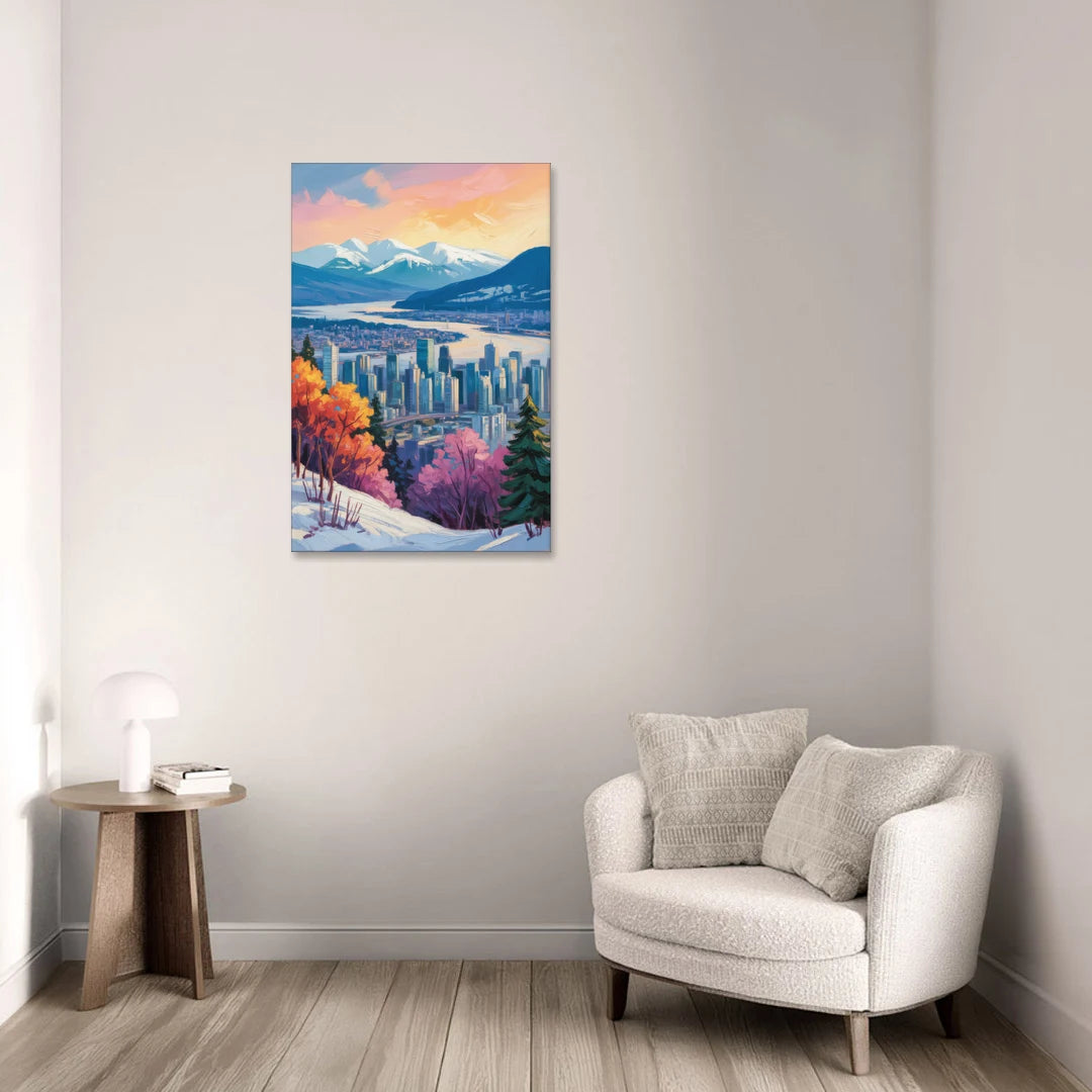 Vancouver Snowy Mountains - Canvas Wall Art - Sofa - 24x36