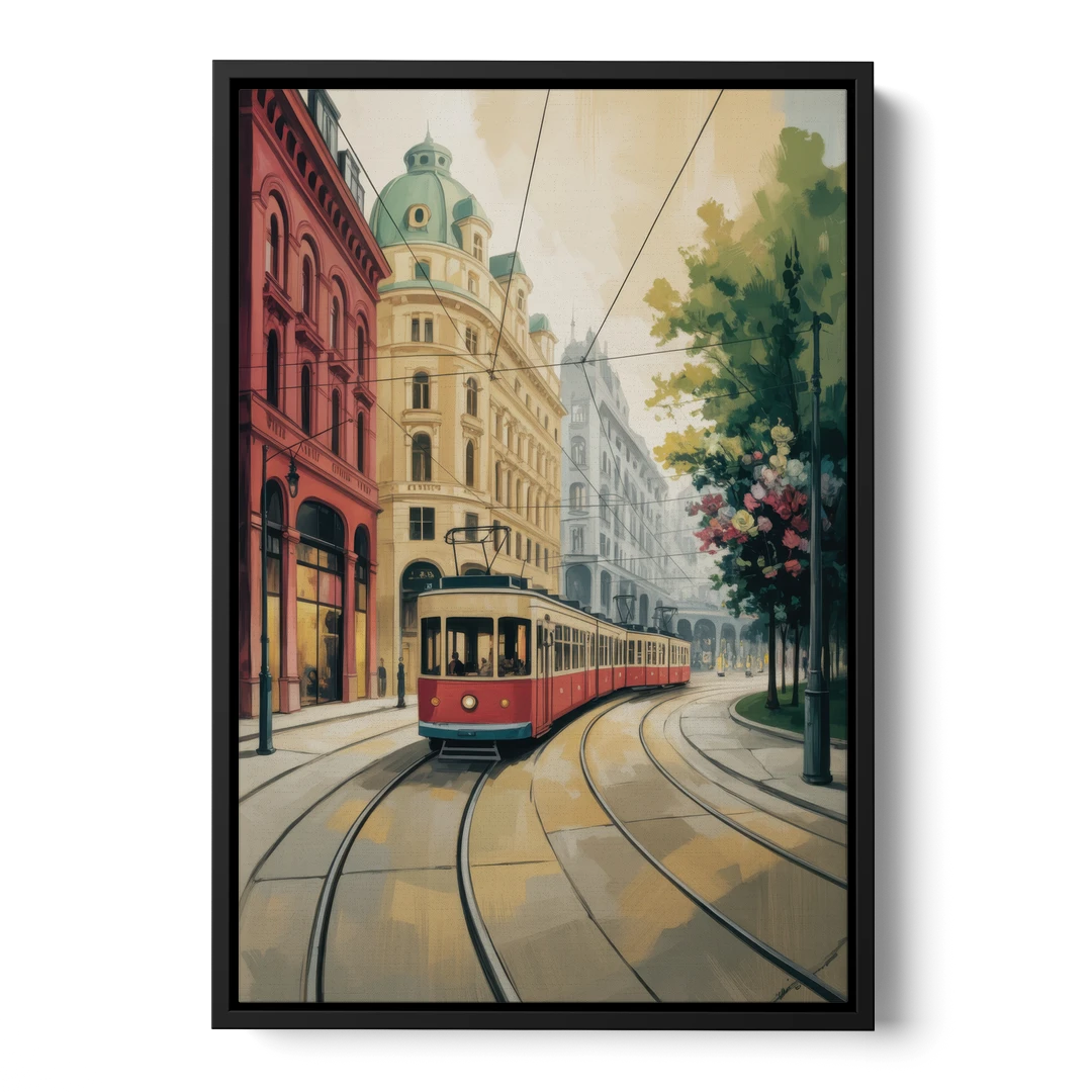 Vienna's Ringstrasse - Black Framed Canvas Wall Art - Front