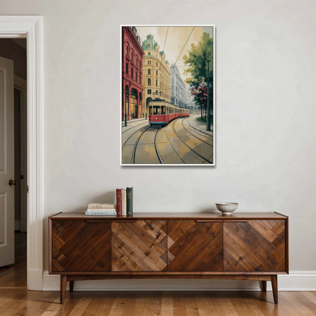 Vienna's Ringstrasse - White Framed Canvas Wall Art - Coffee Table - 32x48