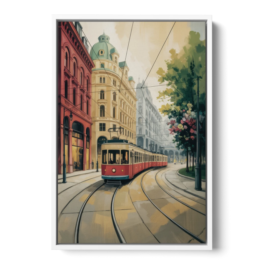 Vienna's Ringstrasse - White Framed Canvas Wall Art - Front
