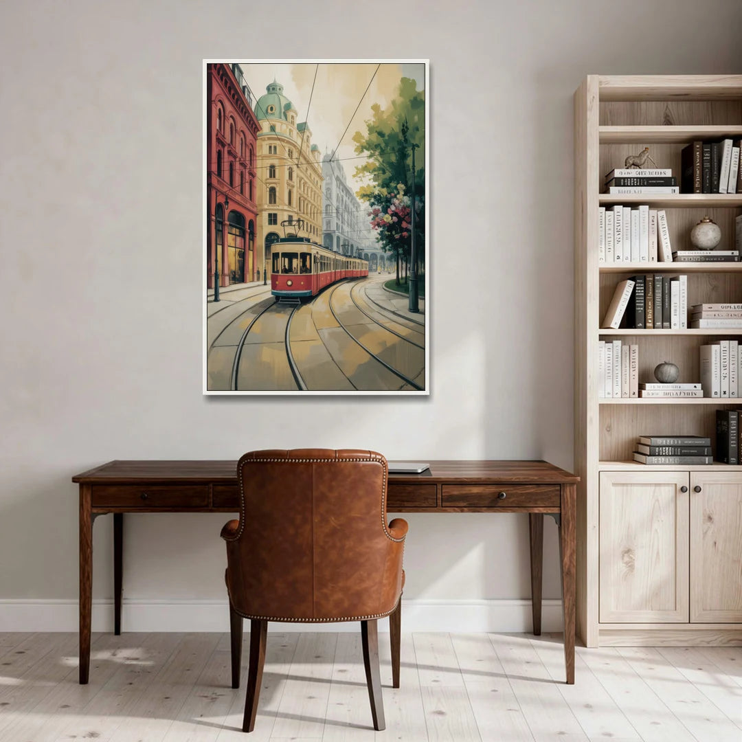 Vienna's Ringstrasse - White Framed Canvas Wall Art - Office - 32x48