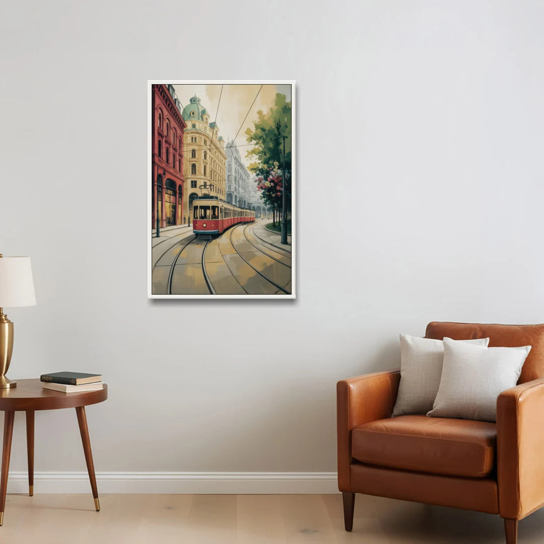 Vienna's Ringstrasse - White Framed Canvas Wall Art - Sofa - 24x36