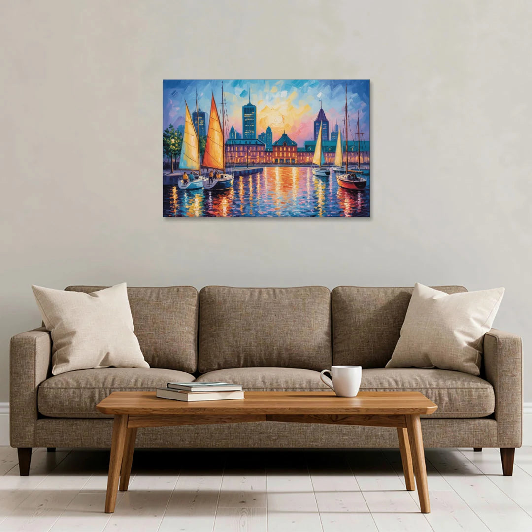 Vieux Port de Montral - Canvas Wall Art - Sofa - 36x24
