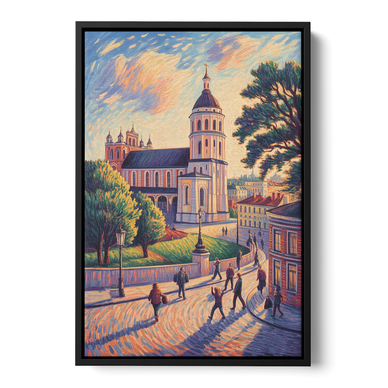 Vilnius Cathedral Front - Black Canvas Wall Art
