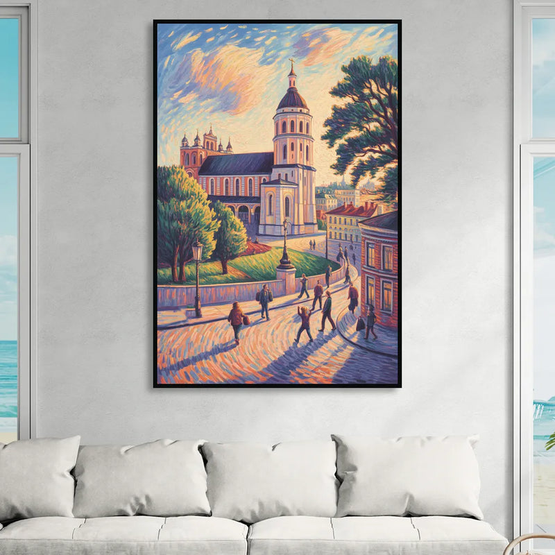 Vilnius Cathedral Sitting Room - Black Canvas Wall Art