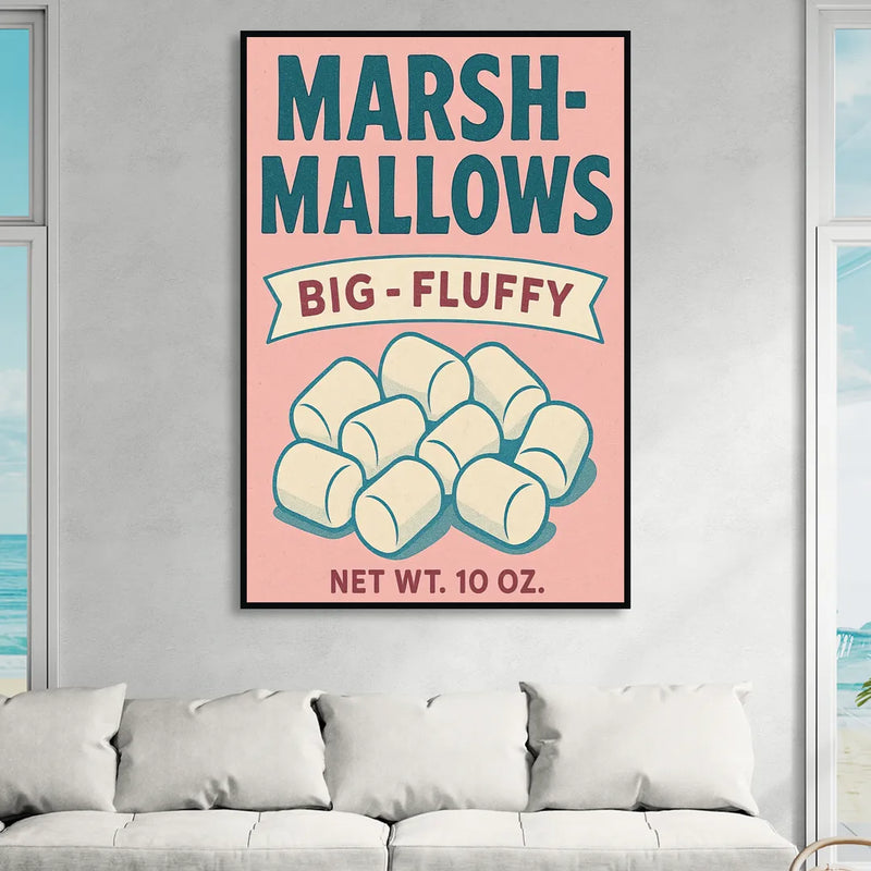 Vintage Big Fluffy Marshmallow Living Room - Black Canvas Wall Art