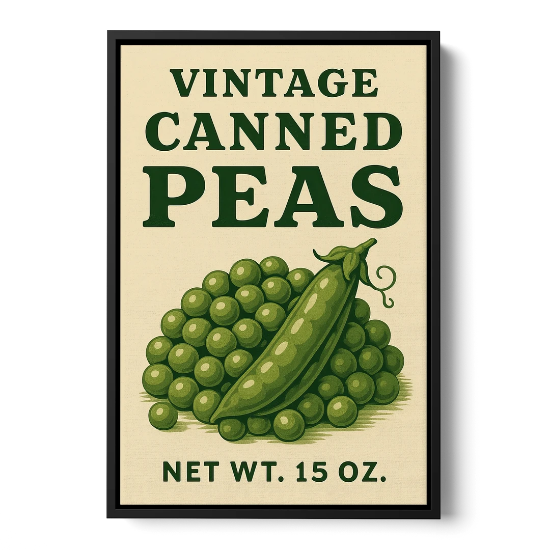 Vintage Canned Peas - Black Framed Canvas Wall Art - Front