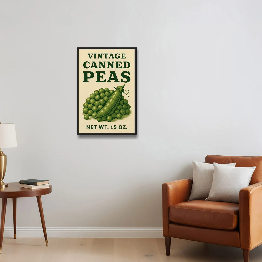 Vintage Canned Peas - Black Framed Canvas Wall Art - Sofa - 20x30