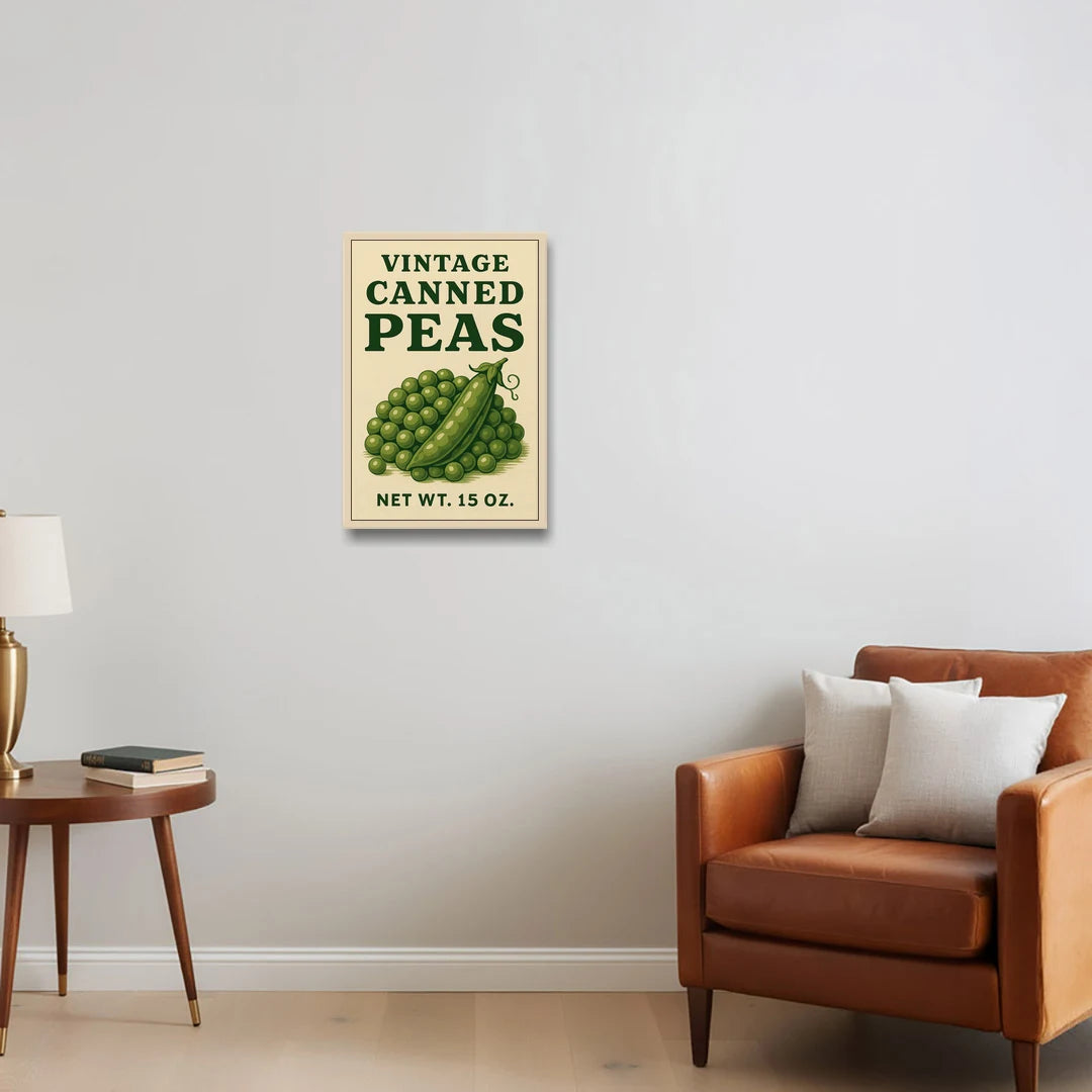 Vintage Canned Peas - Oak Framed Canvas Wall Art - Sofa - 16x24