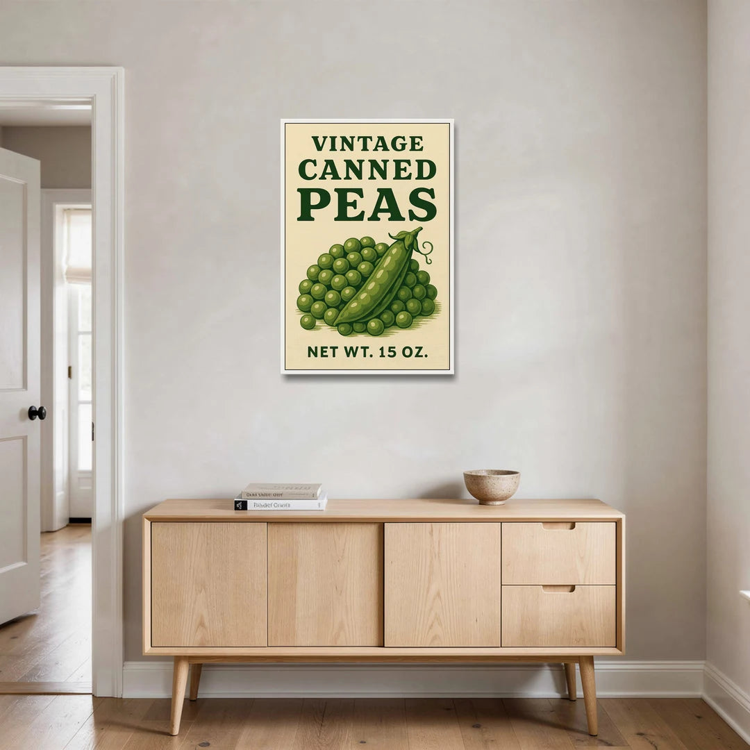 Vintage Canned Peas - White Framed Canvas Wall Art - Coffee Table - 24x36